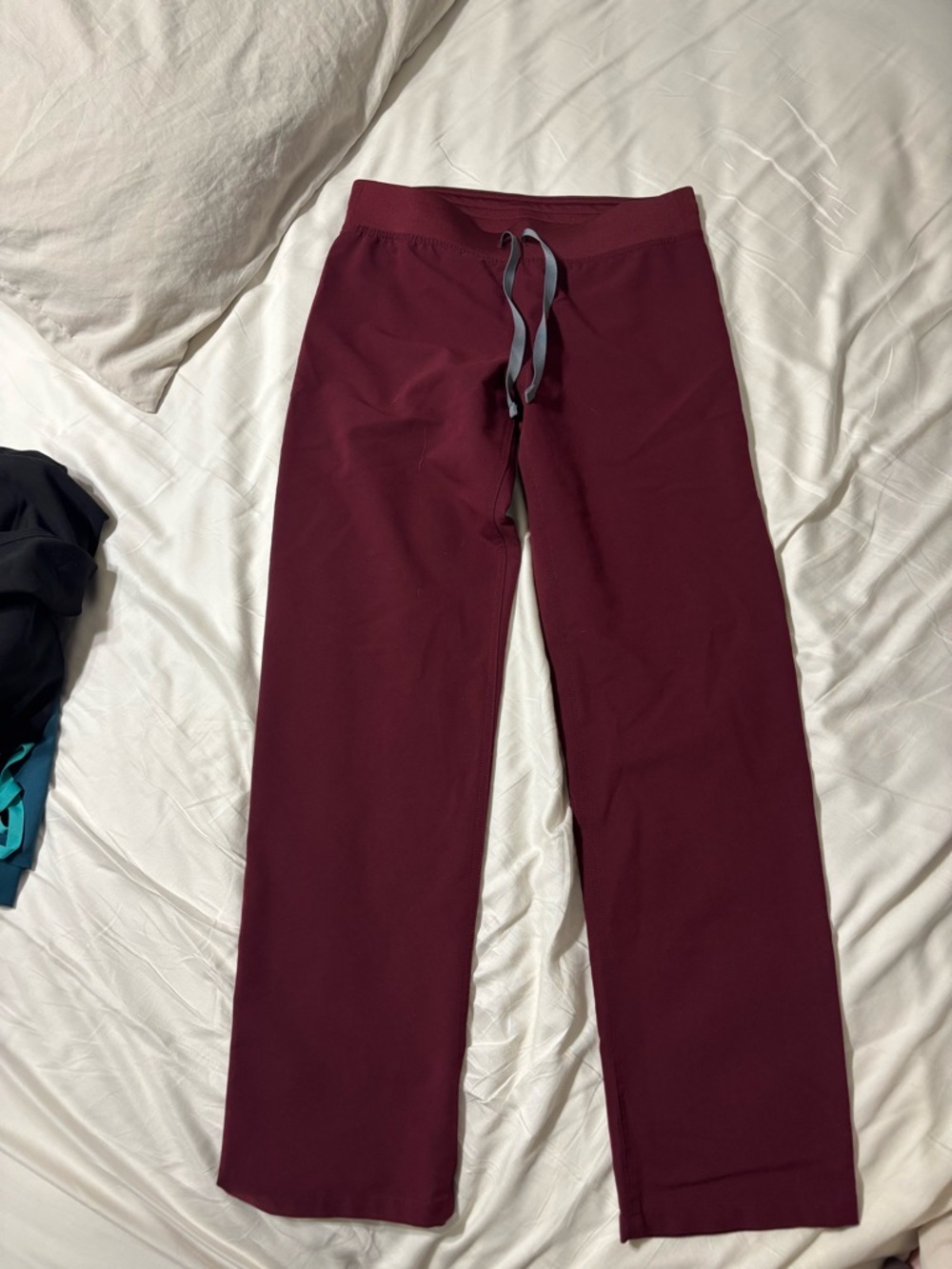 Figs Burgundy Scrub Pants with Gray Drawstring